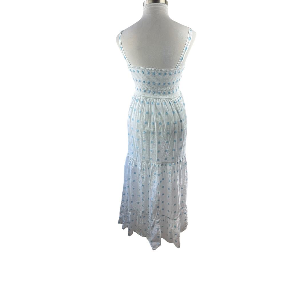 Zara Floral Embroidered Tiered Maxi Sundress Smocked White Blue Dress Size Large - Picture 11 of 16
